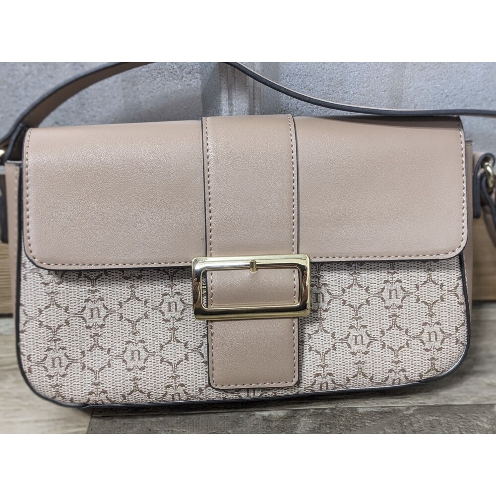 Nanette Lepore Fiona Flap Baguette Handbag Beige Shoulder Bag Purse Classic
